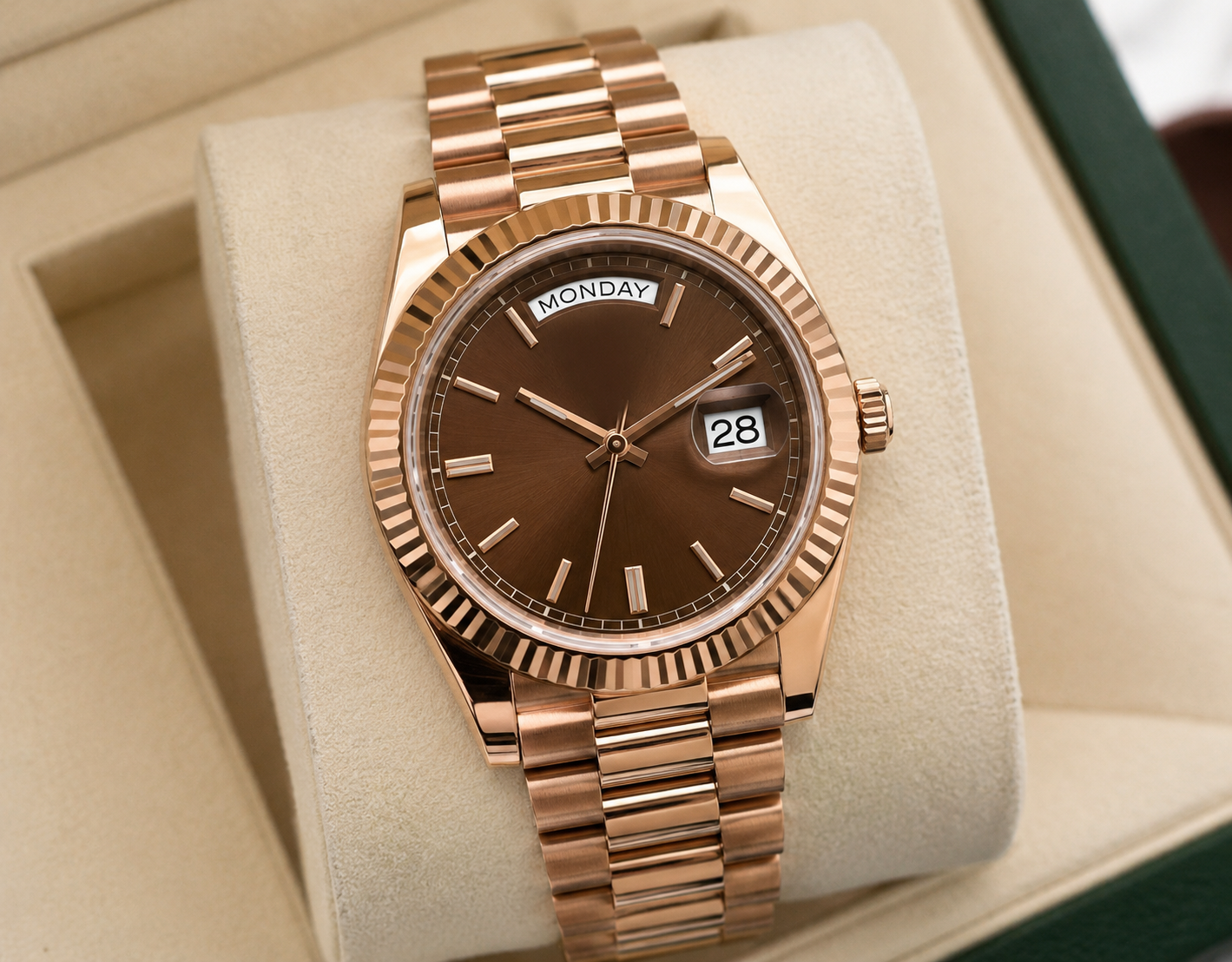 Rose Gold Presidential Brown Dial Automatic Watch- Including BOX